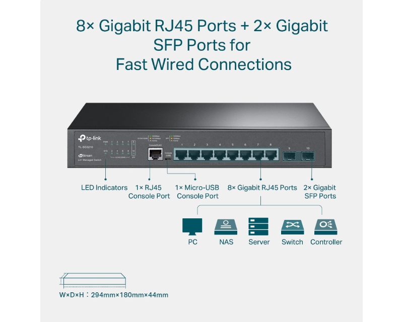 TP-LINK SG3210(UN) Omada 8-Port Gigabit L2+ Upravljivi Switch sa 2 SFP Slots - Слика 3