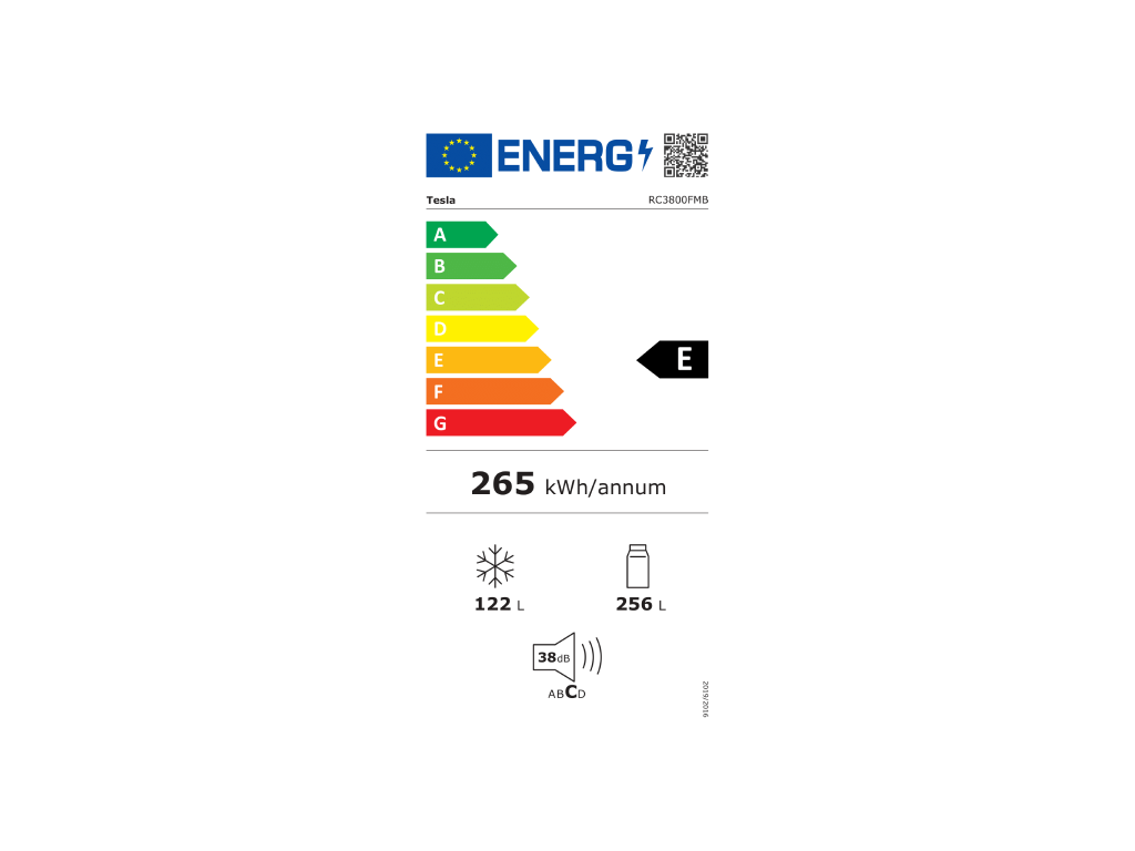Frižider TESLA RC3800FMB kombi novani/Total No Frost/E/256+122/59,5x60x201 cm/crni