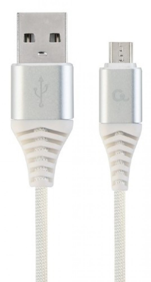 CC-USB2B-AMmBM-1M-BW2 Gembird Premium cotton braided Micro-USB charging -data cable,1m, silver/white - Слика 2
