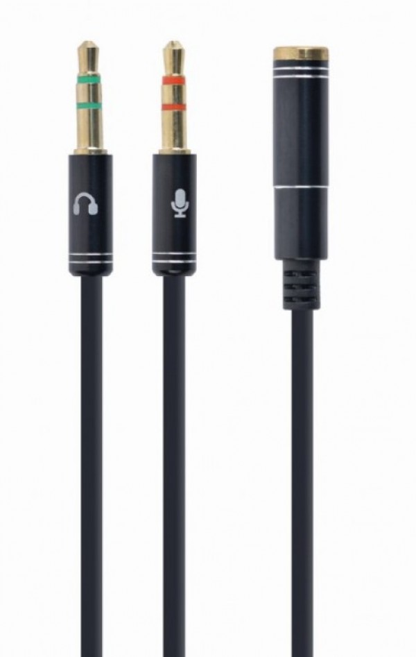 CCA-418M Gembird 3.5mm Headphone Mic Audio Y Splitter Cable Female to 2x3.5mm Male adapter, Metal - Слика 2