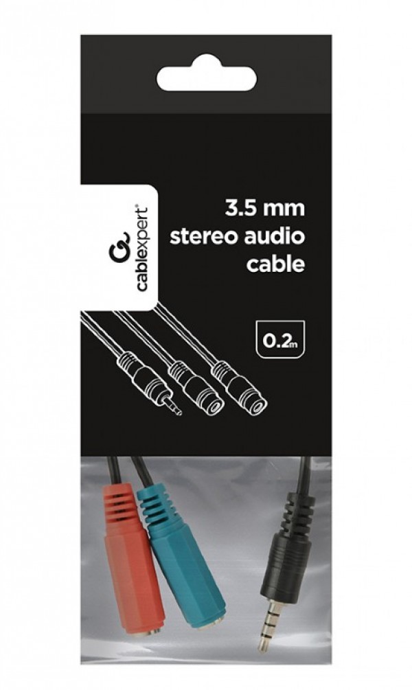 CCA-417 Gembird 2x 3.5 mm(slusalice i mikrofon) adapter na 1x 3.5mm(4 pin) cable, 0.2 m crni - Слика 3