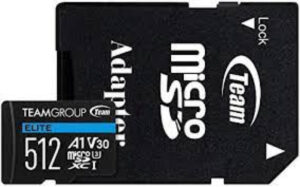 TEAM GROUP TeamGroup MICRO SDXC 512GB ELITE, UHS-I U3 V30 A1, 100/90MB/s +SD Adapter TEAUSDX512GIV30A103