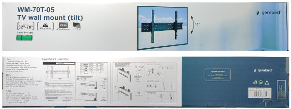 WM-70T-05 ** Gembird tilt VESA max 60x40cm 32-70 max.45kg (614) - Слика 2