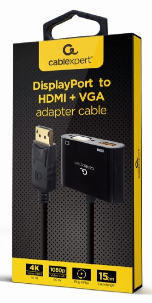 A-DPM-HDMIFVGAF-01 Gembird DisplayPort male to HDMI female + VGA female adapter cable, black - Слика 2