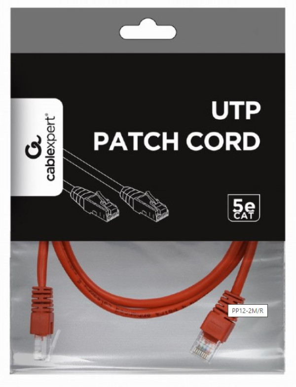 PP12-2M/R Gembird Mrezni kabl, CAT5e UTP Patch cord 2m red A - Слика 3