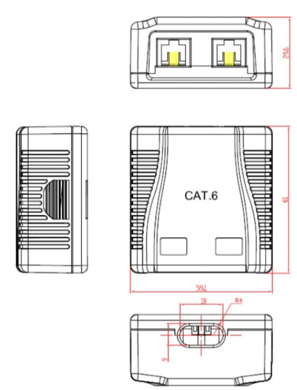 NCAC-2U6-01 Gembird CAT6 UTP 2-port skutija za površinsku montažu za RJ45 - Слика 3