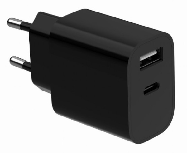 TA-UC-2AC12-01-BK Gembird USB punjac, 2-port USB-A+ USB-C, 2.4 A, Black - Слика 2