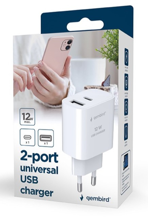 TA-UC-2AC12-01-BK Gembird USB punjac, 2-port USB-A+ USB-C, 2.4 A, Black - Слика 4