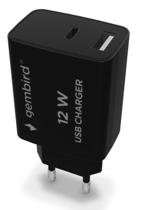 TA-UC-2AC12-01-BK Gembird USB punjac, 2-port USB-A+ USB-C, 2.4 A, Black - Слика 5