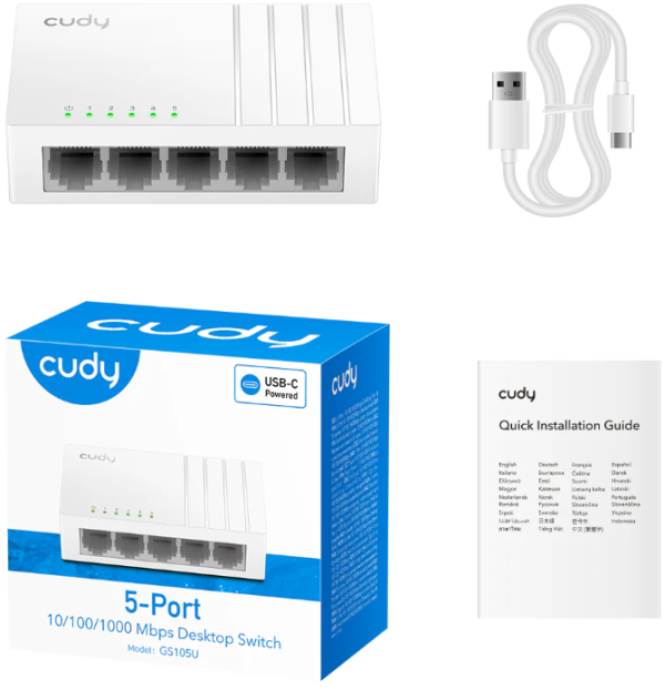 Cudy GS105U 5-Port Gigabit Ethernet Switch with USB-C Power Jack - Слика 4