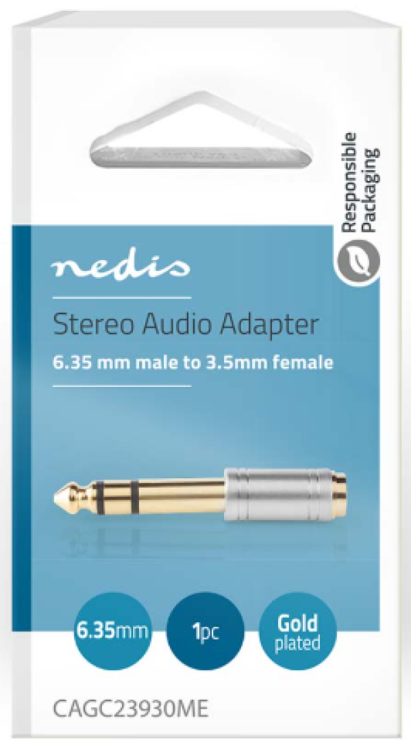 NEDIS CAGC23930ME Stereo Audio Adapter, 6.35 mm Muski, 3.5 mm Zenski, Gold Plated, Metal, Siva - Слика 2