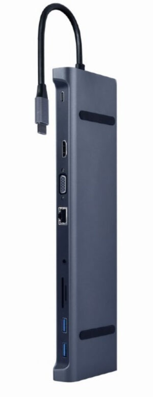 A-CM-COMBO10-01 Gembird USB Type-C 10-in-1 multi-port adapter(USB hub+HDMI+VGA+PD+card r+LAN+3.5mm)