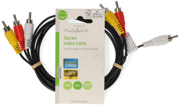 NEDIS CVGL24300BK15 3xRCA muski na 3xRCA muski, Nickel Plated, 480p, 1.50m PVC, Black - Слика 3