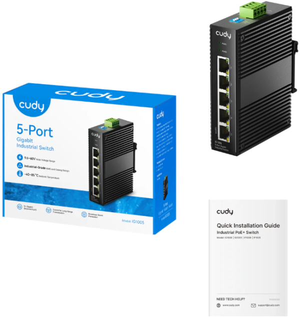 Cudy IG1005 5-Port Gigabit Industrial Switch, 5× GbE, Shielded, Dual-Power Redundancy, IP40 - Слика 3