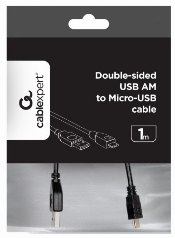 CC-mUSB2D-1M Gembird Double-sided USB 2.0 AM to Micro-USB cable, black, 1 m - Слика 7