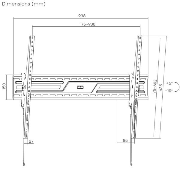 WM-100T-01 Gembird tilt VESA max 90x60cm 43-100 max.75kg - Слика 8