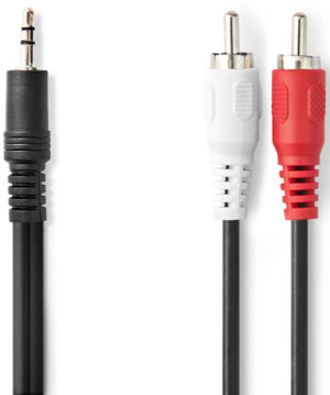 NEDIS CAGB22200BK100 Stereo audio kabl, 3,5 mm muški, 2x RCA muški, Niklovani, 10,0 m, Crni