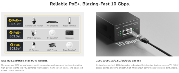 Cudy POE400X, 90W 10 Gbps PoE++ Injector, 10M/100M/1G/2.5G/5G/10G Brzina - Слика 8