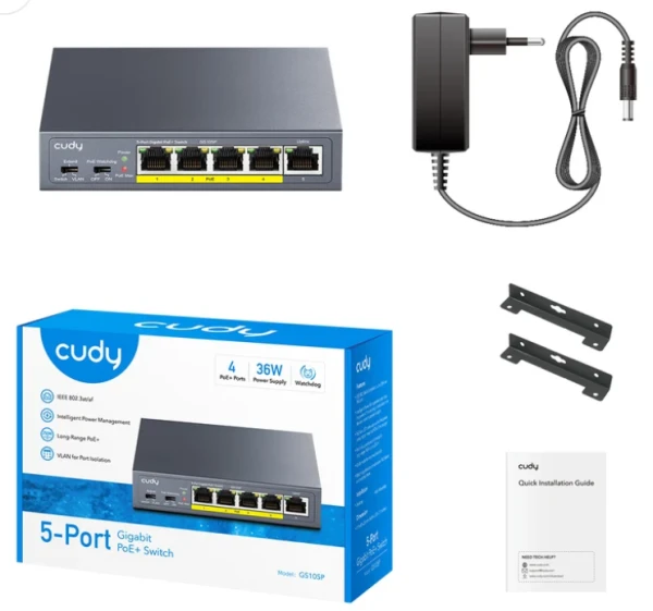 Cudy GS105P V1.0 Switch Extend VLAN Gigabit RJ45 PoE 30 W IEEE 802.3at/af - Слика 2