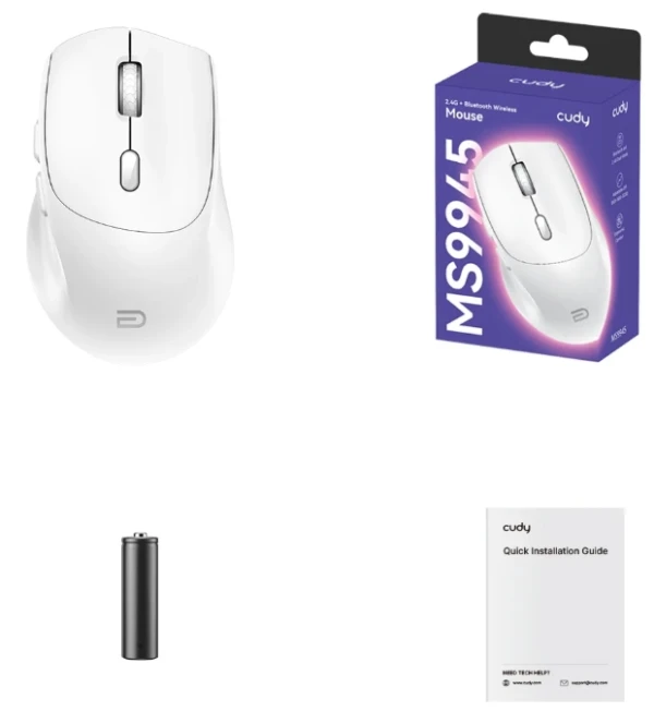 Cudy MS9945, bluetooth bežièni miš sa tihim klikovima 2.4 GHz,opticki USB 800-1600 DPI,White,112 mm - Слика 2