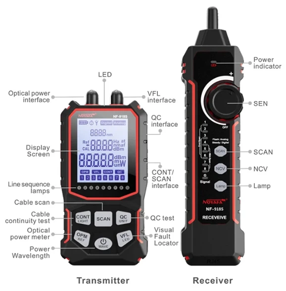 NOYAFA NF-918S Mrezni tester, tragac kablova, opticki merac snage i VFL lokator gresaka - Слика 2