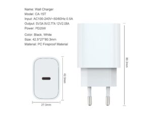Zidni punjac FULMOVA GAN PD/25W/bela sa USB-C kablom