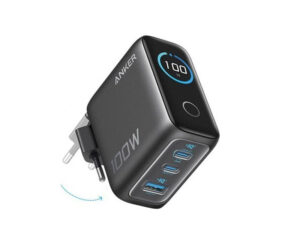 ANKER 100W GaN zidni brzi punjač, 3-porta (2x USB-C i 1x USB-A) sa USB-C M/M pletenim kablom, tamno sivi